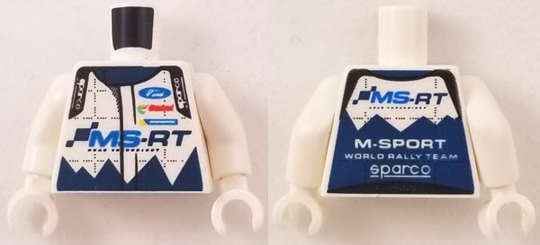 Torso Speed Champions with Ford and sparco Logo with 'MS-RT' on Front and 'M-SPORT WORLD RALLY TEAM' on Back Pattern / White Arms / White Hands