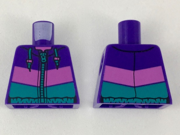 Torso Jacket with Medium Dark Pink and Dark Turquose Panels, Dark Turquoise Zipper and Hood Pulls Pattern