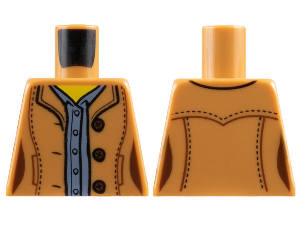 Torso Female Jacket Open with 3 Buttons over Sand Blue Shirt, Yellow Neck Pattern