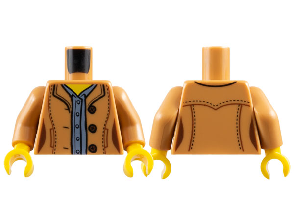 Torso Female Jacket Open with 3 Buttons over Sand Blue Shirt, Yellow Neck Pattern / Medium Nougat Arms / Yellow Hands