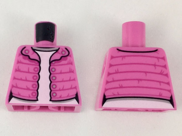 Torso Female Puffy Coat Open with Magenta Gathers and Silver Buttons over White Shirt with Light Bluish Gray Collar Pattern