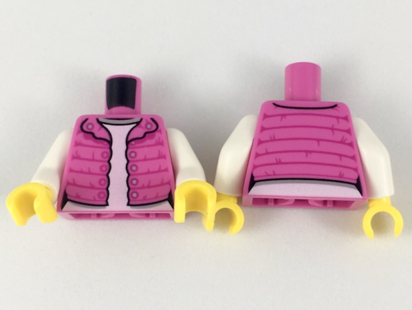 Torso Female Puffy Coat Open with Magenta Gathers and Silver Buttons over White Shirt with Light Bluish Gray Collar Pattern / White Arms / Yellow Hands