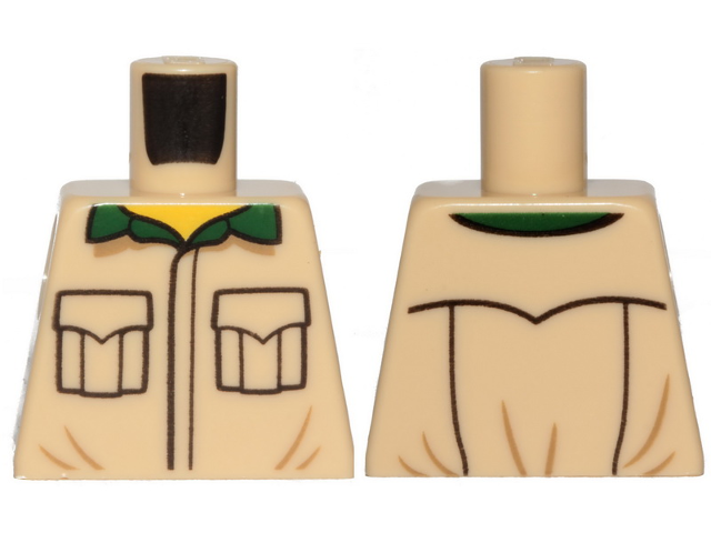 Torso Shirt with Black Outlined Pockets and Dark Green Collar Pattern