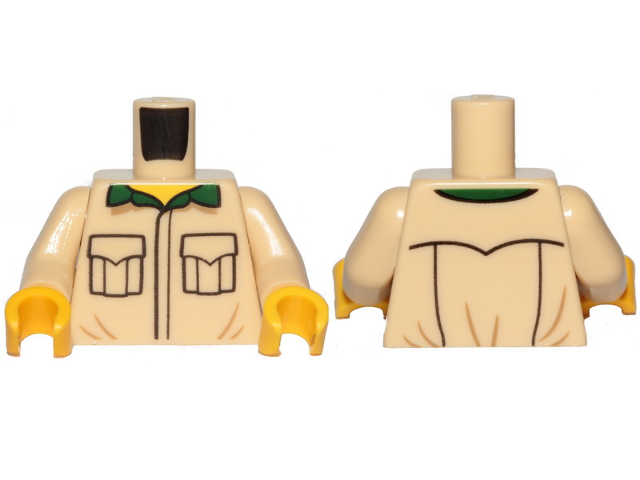 Torso Shirt with Black Outlined Pockets and Dark Green Collar Pattern / Tan Arms / Yellow Hands