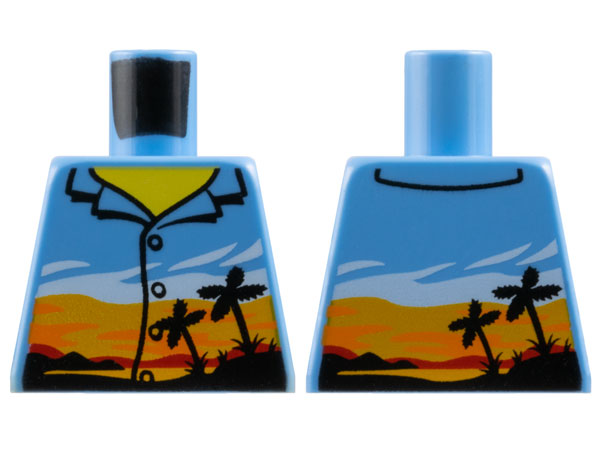 Torso Shirt with Buttons and Tropical Sunset with Bright Light Orange Sky and Black Palm Trees, Yellow Neck Pattern