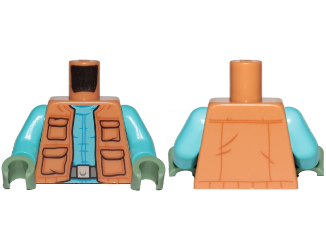 Torso SW Vest with Pockets and Medium Blue Creased Shirt with Gray Belt Pattern / Medium Azure Arms / Sand Green Hands