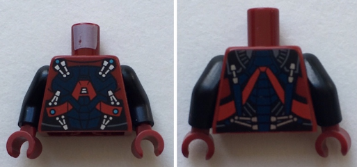 Torso Dark Blue Armor with Silver Clasps Pattern (ATOM) / Black Arms / Dark Red Hands