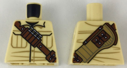 Torso Shirt with Pockets, Reddish Brown Shoulder Belt with Shells and Pouches, Dark Tan Rifle Holster on Back Pattern