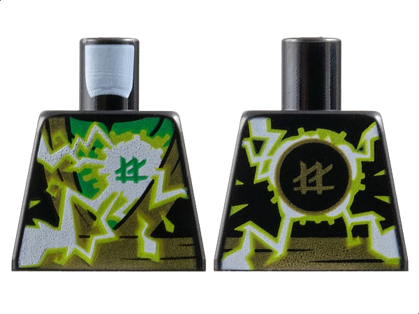 Torso Ninja Robe with Gold Hems and Sash, Green Scarf, Spinjitzu Electricity Burst Pattern