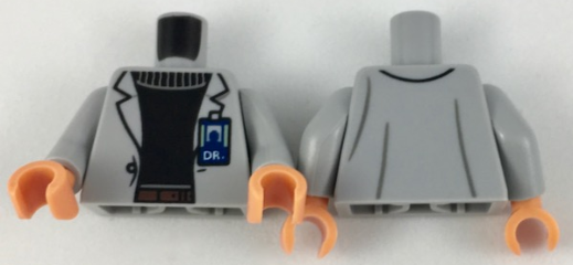 Torso Jacket with 'DR' Badge, Black Sweater, Dark Brown Belt Pattern / Light Bluish Gray Arms / Nougat Hands