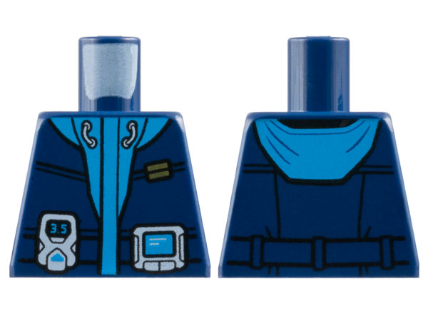 Torso Jacket with Dark Azure Trim and Hood, Gold Bars Insignia, White Monitor and Device with Screen Pattern