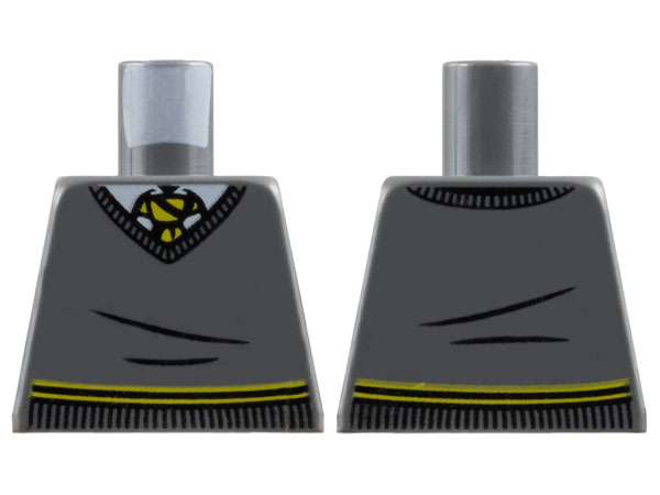 Torso V-Neck Sweater with Waistband over White Shirt with Collar, Yellow and Black Tie Pattern