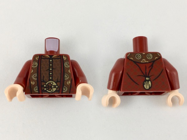 Torso Ornate Robe with Long Scarves, Gold, Reddish Brown and Dark Brown Details Pattern / Dark Red Arms / Light Nougat Hands