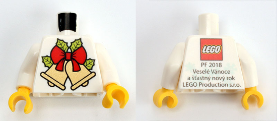 Torso Kladno with Bells and Bow on Front, 'PF 2018' and Lego Logo on Back Pattern / White Arms / Yellow Hands