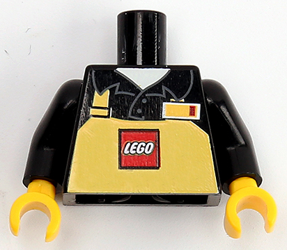 Torso Polo Shirt with Collar and Yellow Apron with LEGO Logo and Name Tag on Left Side Pattern (LEGO Store Employee) / Black Arms / Yellow Hands