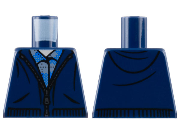 Torso Hoodie with Silver Zipper over Blue and Dark Bluish Gray Plaid Shirt, Light Nougat Neck Pattern