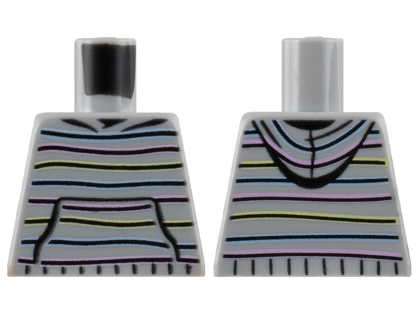 Torso Hoodie with Bright Light Yellow, Bright Pink, and Bright Light Blue Horizontal Stripes, Wide Front Pocket Pattern