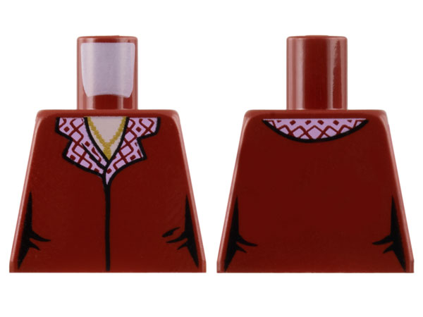 Torso Female Vest Closed with Bright Pink Collar with Diamonds, Gold Pendant Necklace, Light Nougat Neck Pattern