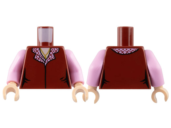 Torso Female Vest Closed with Bright Pink Collar with Diamonds, Gold Pendant Necklace, Light Nougat Neck Pattern / Bright Pink Arms / Light Nougat Hands