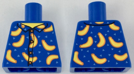 Torso Shirt with Buttons, Bananas, and Bright Light Blue Triangles, Yellow Neck Pattern
