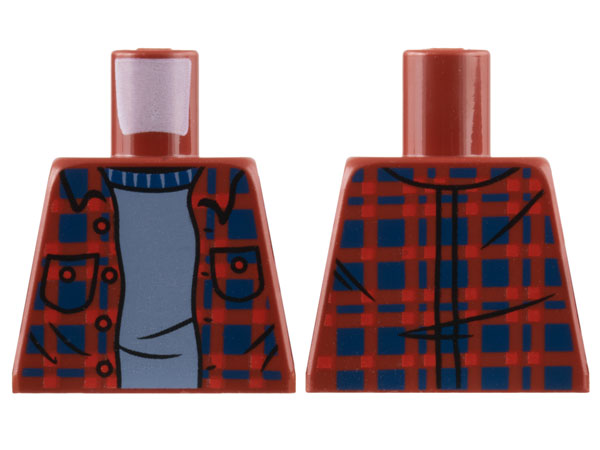 Torso Plaid Flannel Shirt Open with Buttons, Pockets and Dark Blue Squares over Sand Blue Sweater Pattern