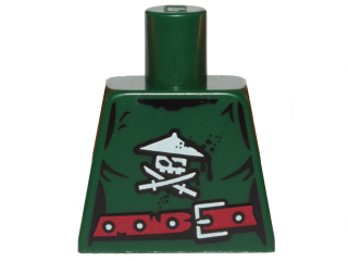 Torso Ninjago Female Shirt Tattered with White Skull with Crossed Swords Logo, Dark Red Belt with Buckle Pattern