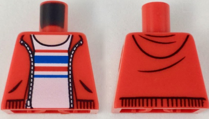 Torso Hoodie with Zipper, Light Nougat Neck, White Shirt with Red and Blue Stripes Pattern