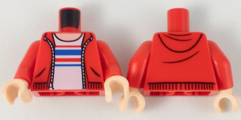 Torso Hoodie with Zipper, Light Nougat Neck, White Shirt with Red and Blue Stripes Pattern / Red Arms / Light Nougat Hands