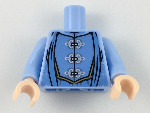 Torso Robes with 3 Silver Frog Clasps, Medium Blue Details, Medium Nougat Belt Pattern / Bright Light Blue Arms / Light Nougat Hands