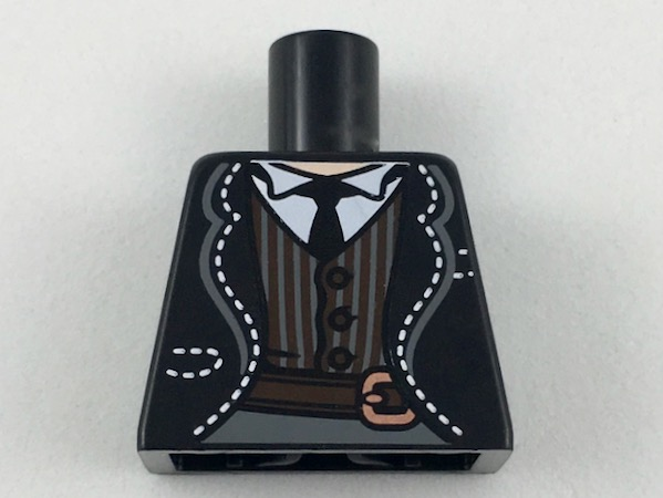 Torso Jacket with White Stitching, White Shirt, Black Tie, Dark Brown Striped Vest and Belt Pattern