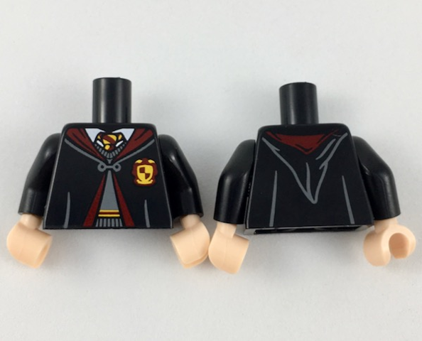 Torso Hogwarts Robe Clasped over Dark Bluish Gray Sweater, Dark Red and Bright Light Orange Tie and Trim Pattern / Black Arms / Light Nougat Hands