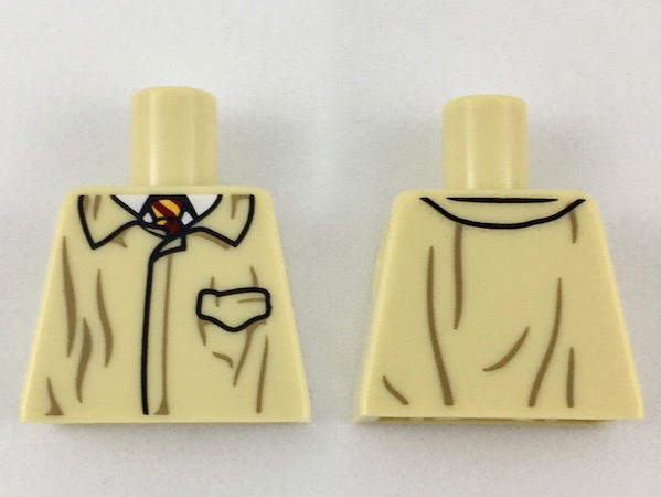 Torso Closed Jacket with Pocket, Dark Tan Wrinkles, White Shirt, Dark Red and Bright Light Orange Tie Pattern