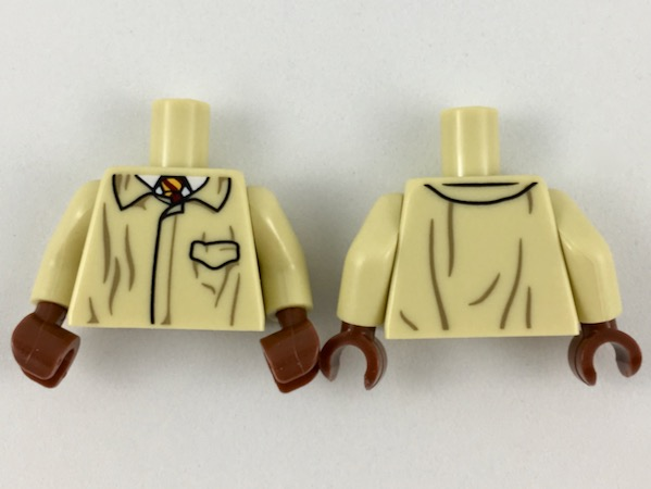 Torso Closed Jacket with Pocket, Dark Tan Wrinkles, White Shirt, Dark Red and Bright Light Orange Tie Pattern / Tan Arms / Reddish Brown Hands