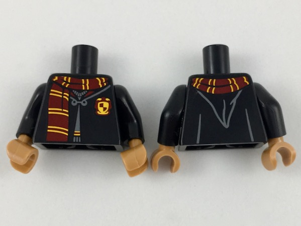 Torso Hogwarts Robe Clasped over Sweater, Dark Red and Bright Light Orange Scarf and Trim Pattern / Black Arms / Medium Nougat Hands