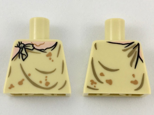 Torso Smock Tattered, Light Nougat Neck, Dark Tan Gathers, Medium Nougat Stains Pattern