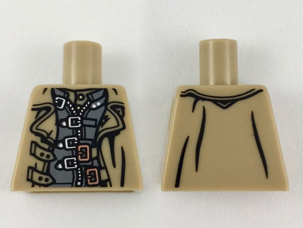 Torso Trench Coat Open over Dark Bluish Gray Jacket with Straps and Zipper, Silver and Copper Buckles Pattern