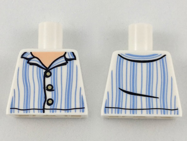 Torso Pajamas Top with Light Nougat Neck, Tan Buttons, Bright Light Blue Vertical Stripes Pattern