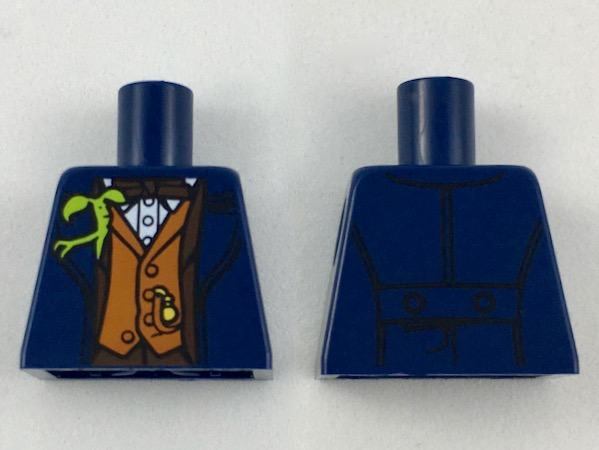 Torso Jacket with Dark Brown Trim and Bow Tie, Dark Orange Vest, Bright Green Bowtruckle Pattern