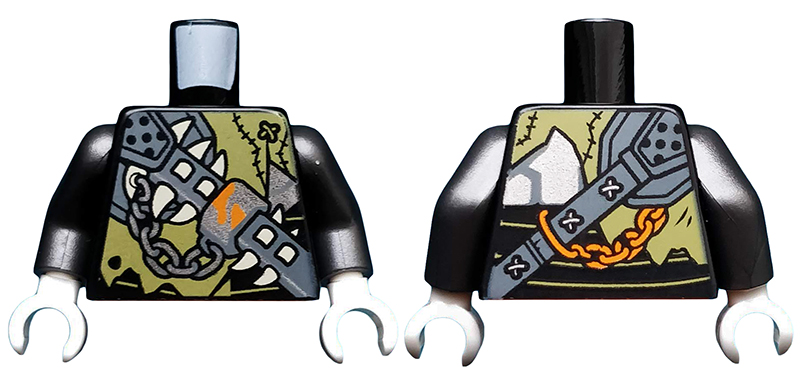 Torso Ninjago Spiked Weapon on Chain with Stitched Clothing Pattern / Pearl Dark Gray Arms / White Hands