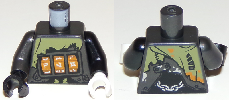 Torso Ninjago Slot Machine Pattern / Black Arm Left / Pearl Dark Gray Arm Right / White Hand Left / Black Hand Right