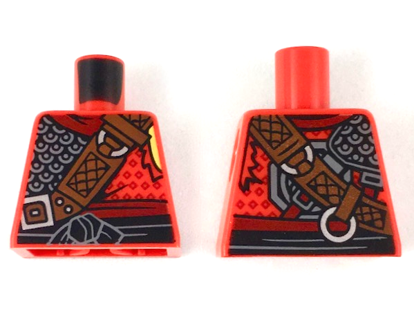 Torso Ninjago Armor Chain Mail with Reddish Brown Wide Belt and Black Sash Pattern