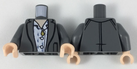 Torso Jacket with White Shirt and Gold Pendant Pattern / Dark Bluish Gray Arms / Light Nougat Hands