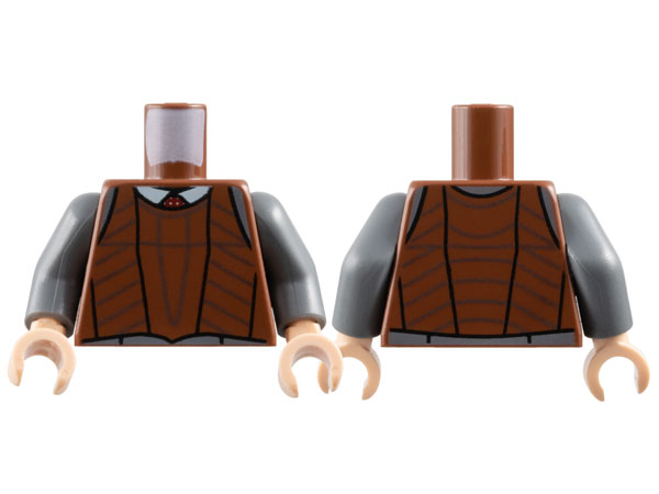 Torso Vest Protective over White Collar Pattern / Dark Bluish Gray Arms / Light Nougat Hands