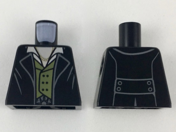 Torso Coat with Lapels, Gold Necklace, White Collar, Olive Green Vest Pattern