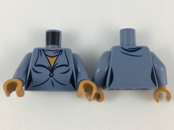 Torso Female Scarf and Dress Top with Large Lapels, Medium Nougat Neck Pattern / Sand Blue Arms / Medium Nougat Hands