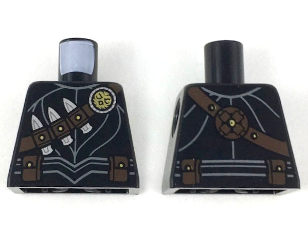 Torso Armor with Gold Owl Logo, Dark Brown Bandolier and Pouches, 3 Silver Daggers Pattern