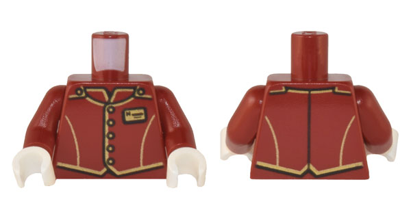 Torso Uniform Vest with Gold and Black Trim, Buttons, and Name Tag Pattern / Dark Red Arms / White Hands