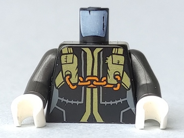 Torso Ninjago Olive Green Straps and Orange Chains Front, Olive Green Backpack Back Pattern / Pearl Dark Gray Arms / White Hands