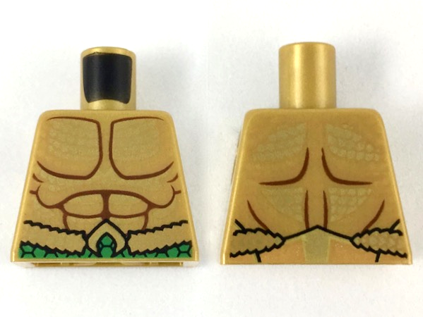 Torso Bare Chest with Muscles Outline, Gold Scales and Green Belt Pattern
