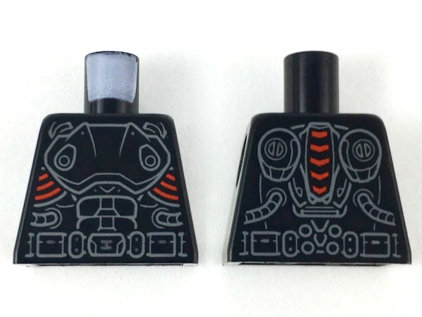 Torso Armor with Dark Bluish Gray Gear and Belt Outlines, Red Curves at Sides Pattern